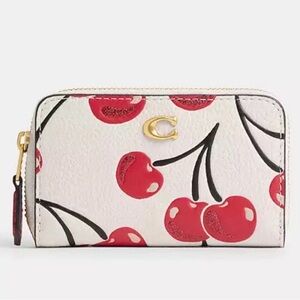 Coach Essential Small Zip Around Card Case With Cherry Print